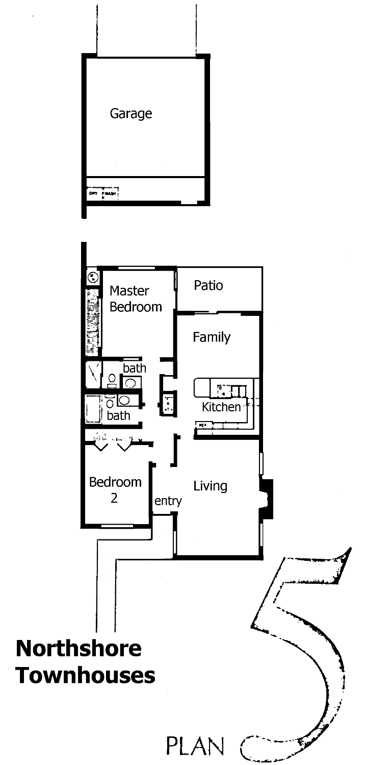 Northshore Townhouses Plan 5 floor plan, Westlake Village: 2 bedrooms, 2 baths, family room