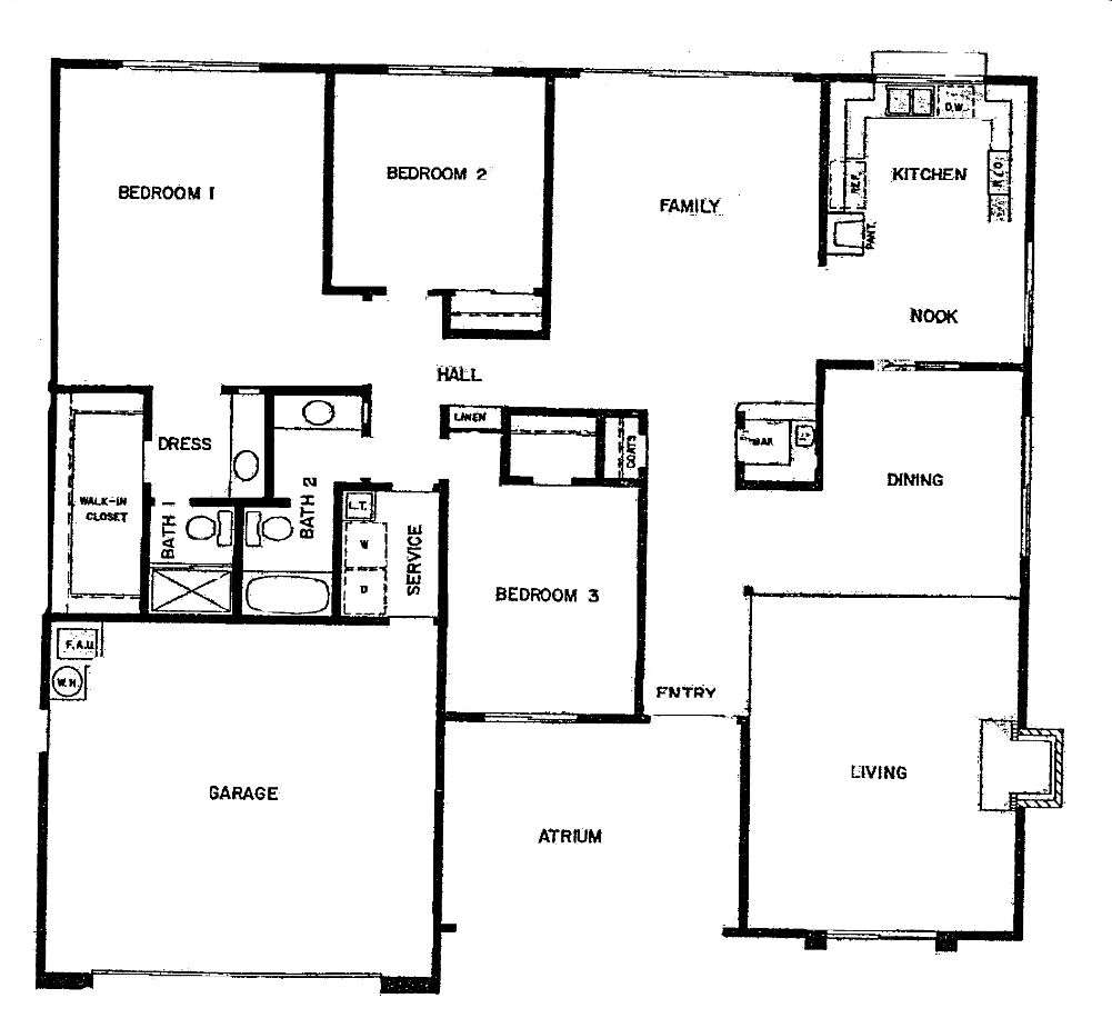 Southshore Hills Plan 17W The Treemont floor plan: single-story, 3 bedrooms, 2 baths, atrium, breakfast nook