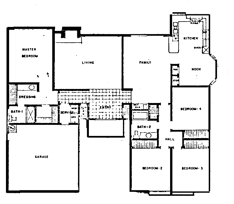 Southshore Hills Plan 2 floor plan: single-story, 4 bedrooms, 2 baths
