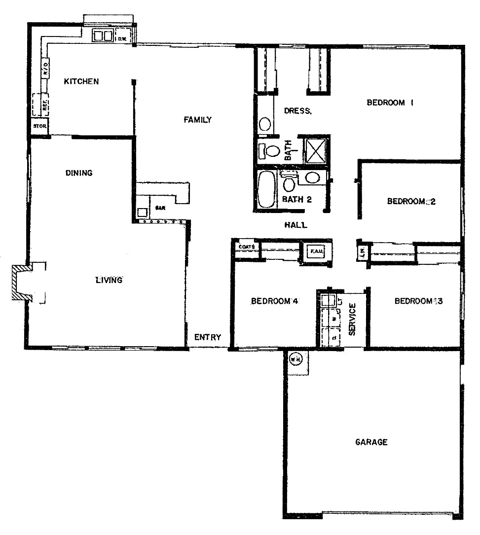 Southshore Hills Plan 300W The Aventine floor plan: single-story, 4 bedrooms, 2 baths, family room