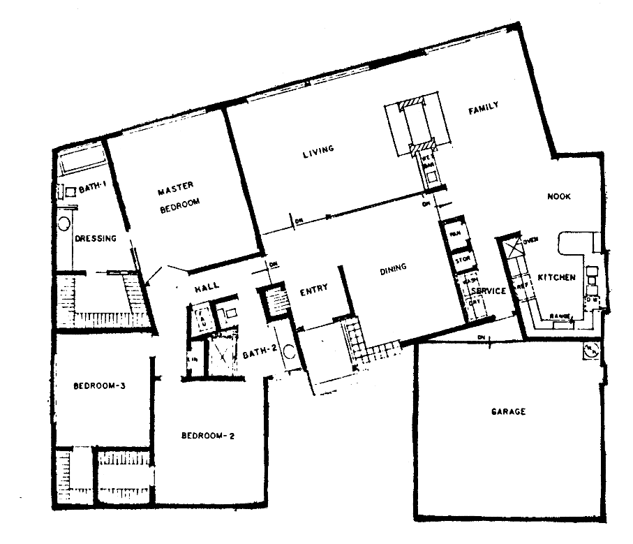 Southshore Hills Plan 3 floor plan: single-story, 3 bedrooms, angled living wing