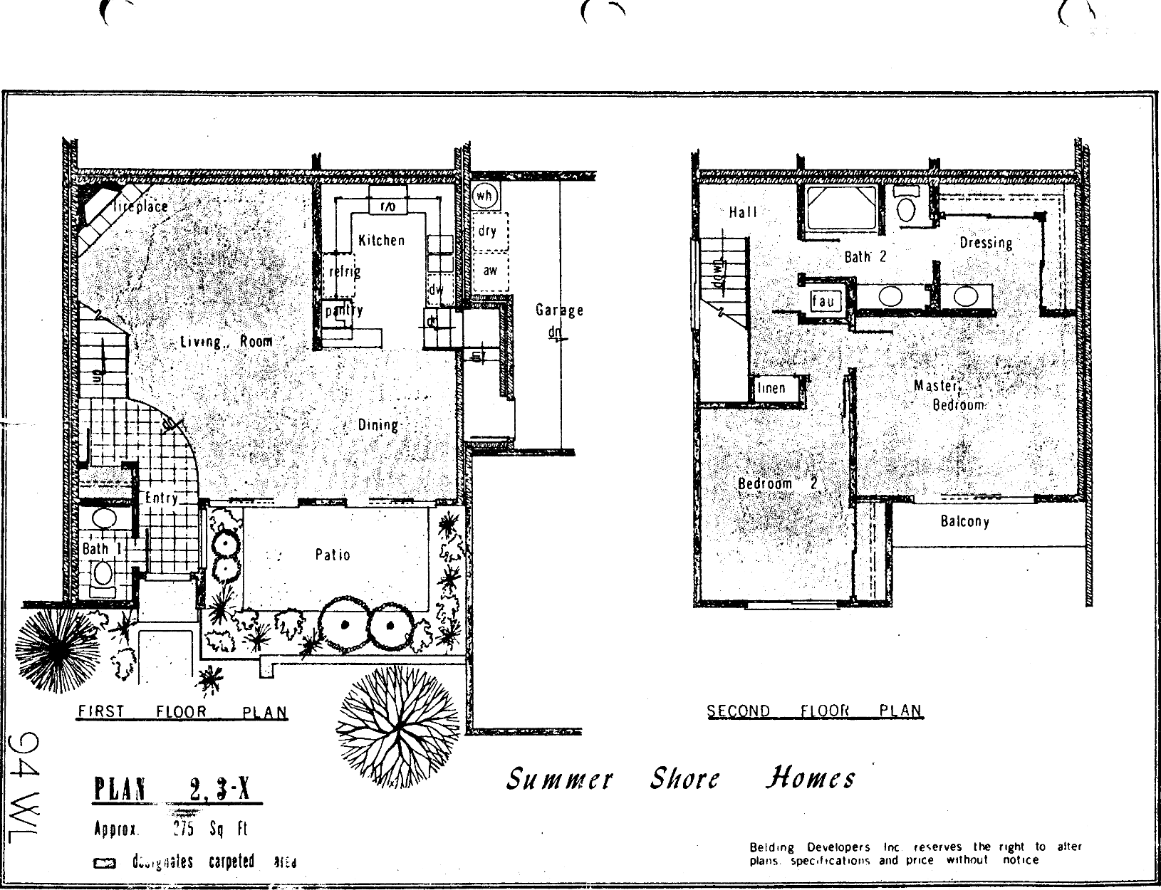 Summer Shore Homes Plan 2-3-X floor plan, Westlake Village: two story, first and second floor, attached garage, balcony off the primary bedroom