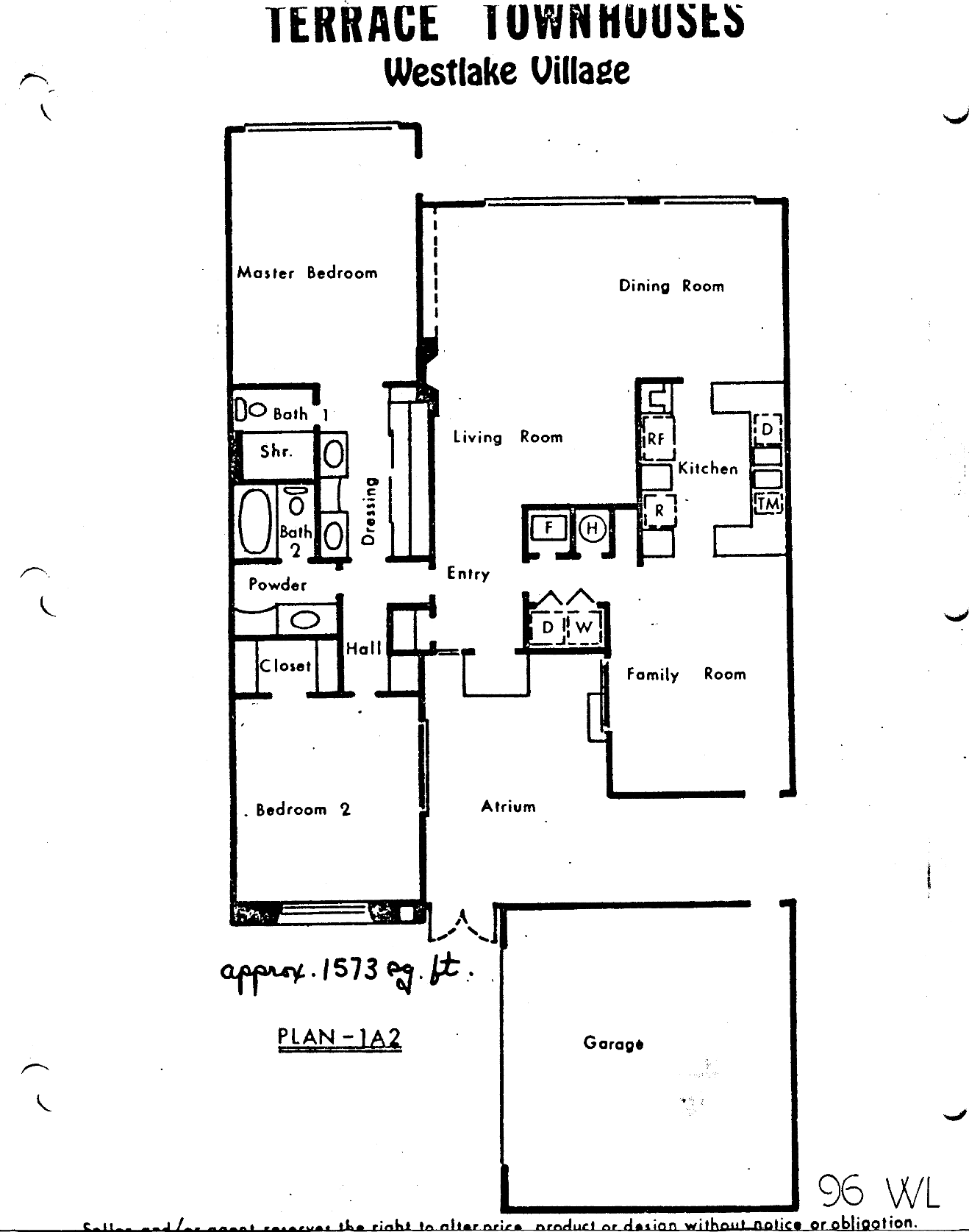 Terrace Townhouses plan 1A-2, single level