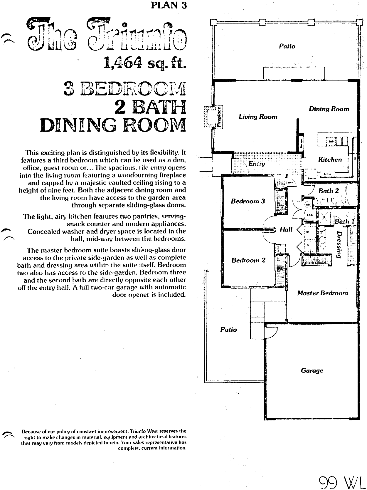 Triunfo West Plan 3 The Triunfo floor plan, Westlake Village: single story, 3 bedrooms, vaulted living room