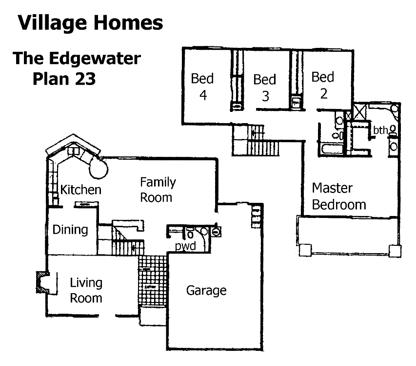 Village Homes The Edgewater Plan 23 floor plan, Westlake Village: two-story, 4 bedrooms