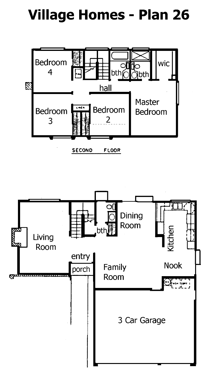 Village Homes Plan 26 floor plan, Westlake Village: two-story, 4 bedrooms