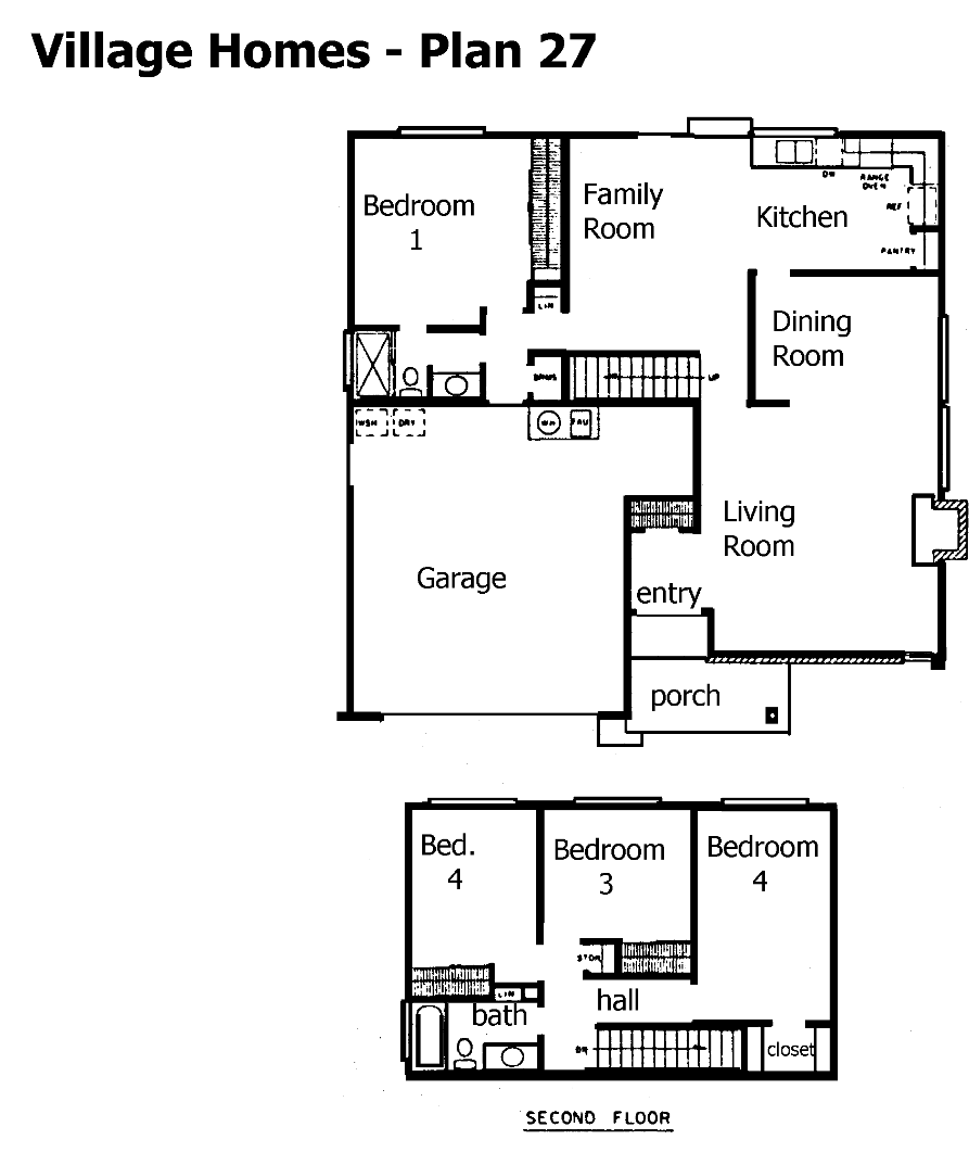 Village Homes Plan 27 floor plan, Westlake Village: two-story, 4-5 bedrooms