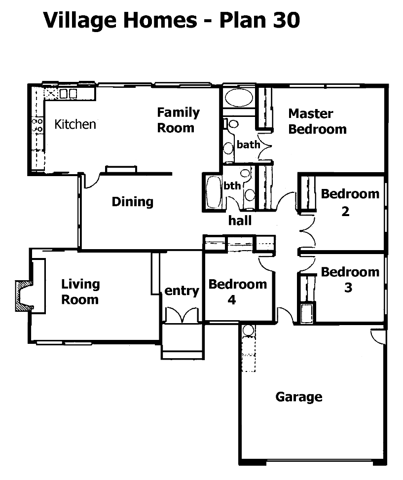 Village Homes Plan 30 floor plan, Westlake Village: single-story, 4 bedrooms