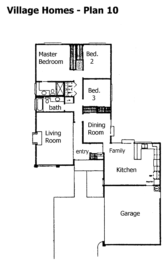 Village Homes Plan 10 floor plan, Westlake Village: single-story, 3 bedrooms