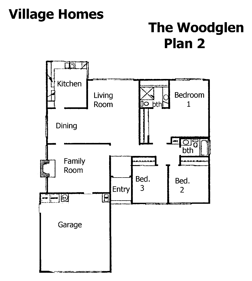 Village Homes The Woodglen Plan 2 floor plan, Westlake Village: single-story, 3 bedrooms