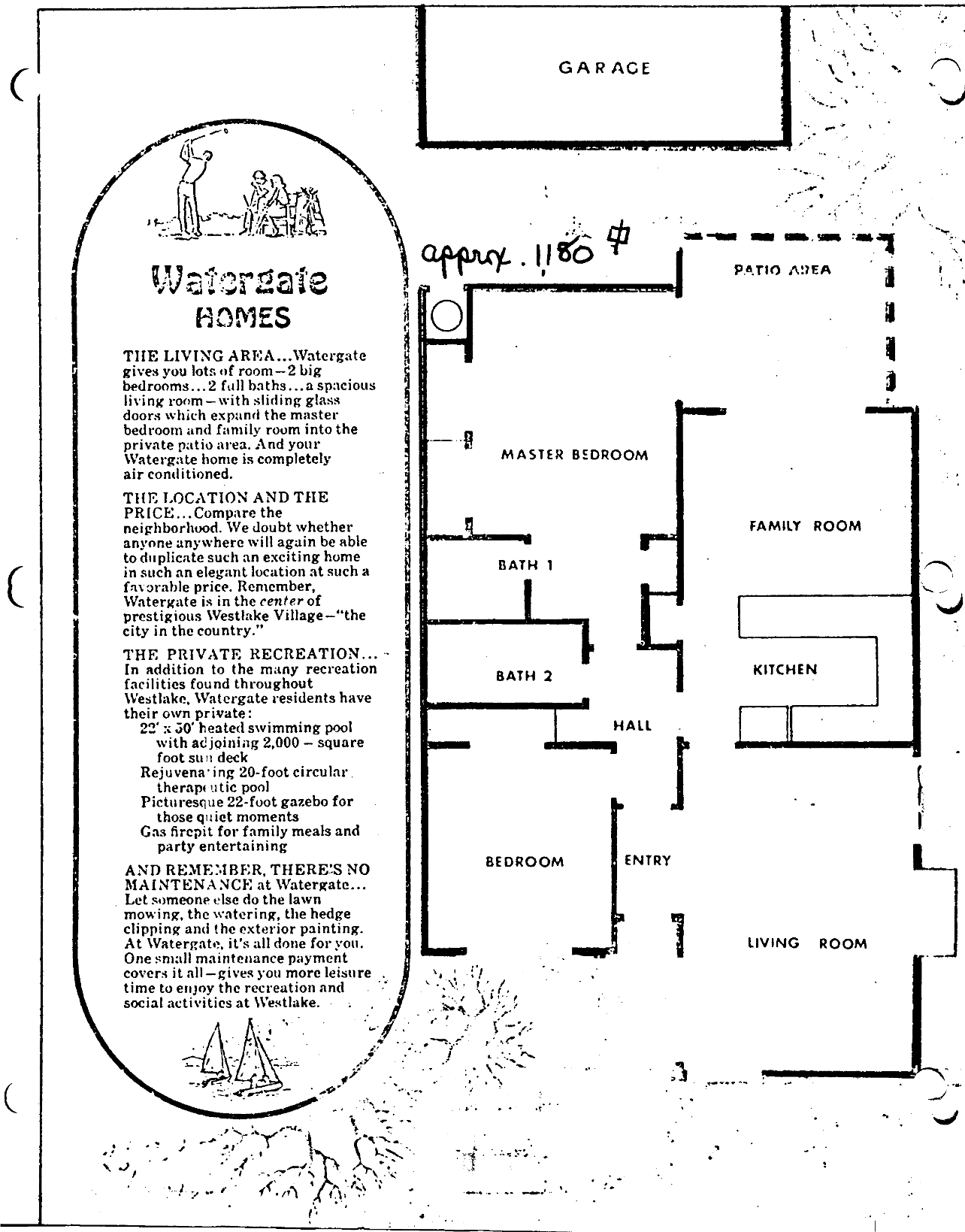 Watergate Homes floor plan and marketing sheet