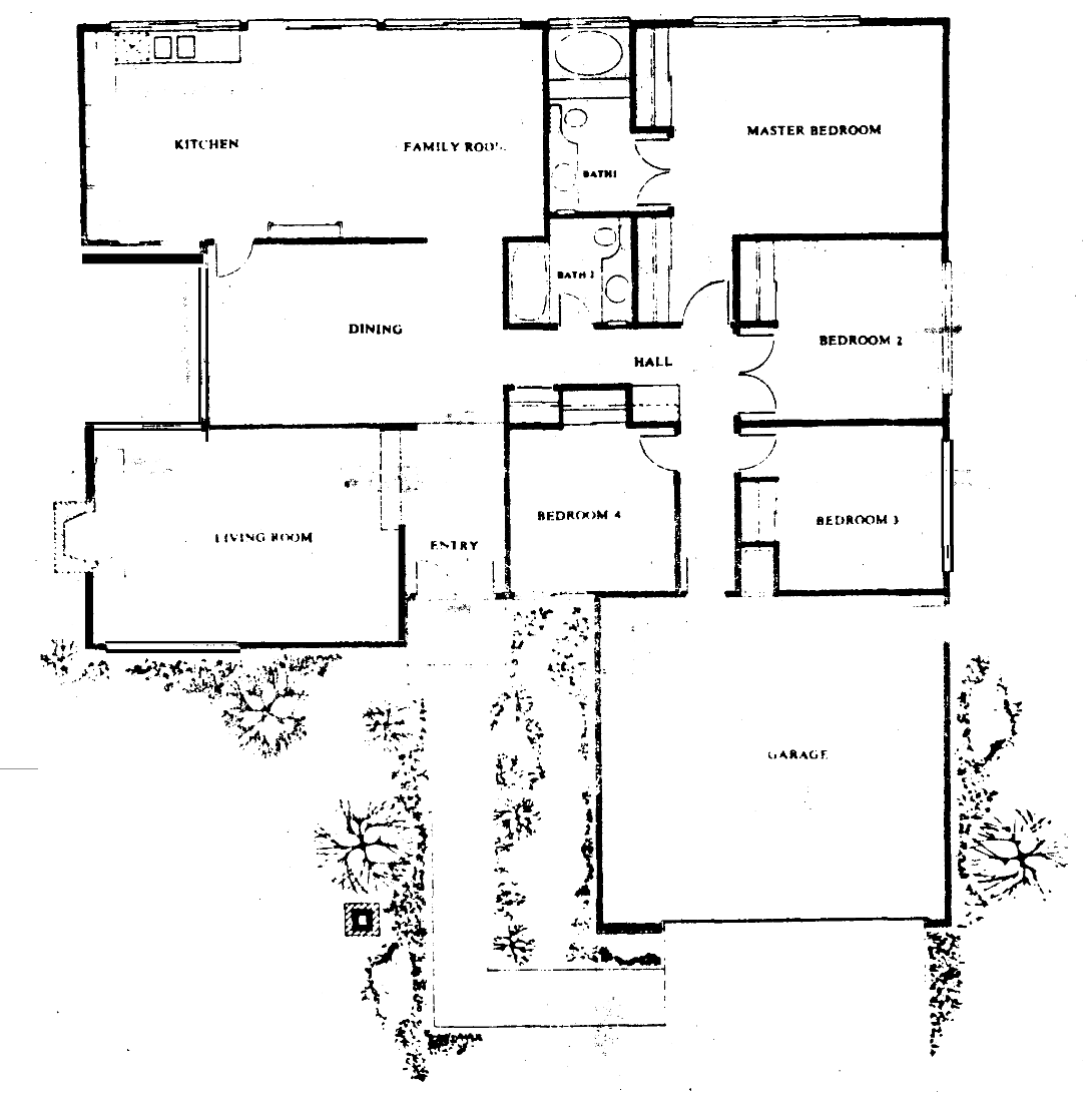 Westlake Hills The Montego floor plan: single-story, 4 bedrooms, 2 baths, family room