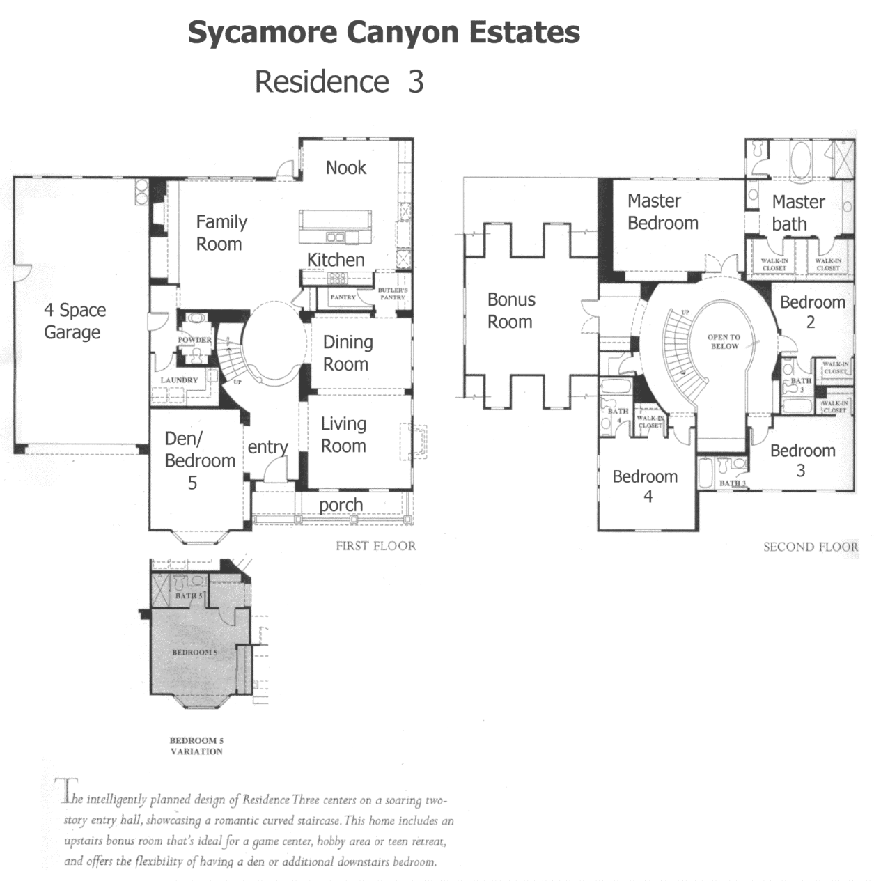 Sycamore Canyon Estates Residence 3 floor plan, two story