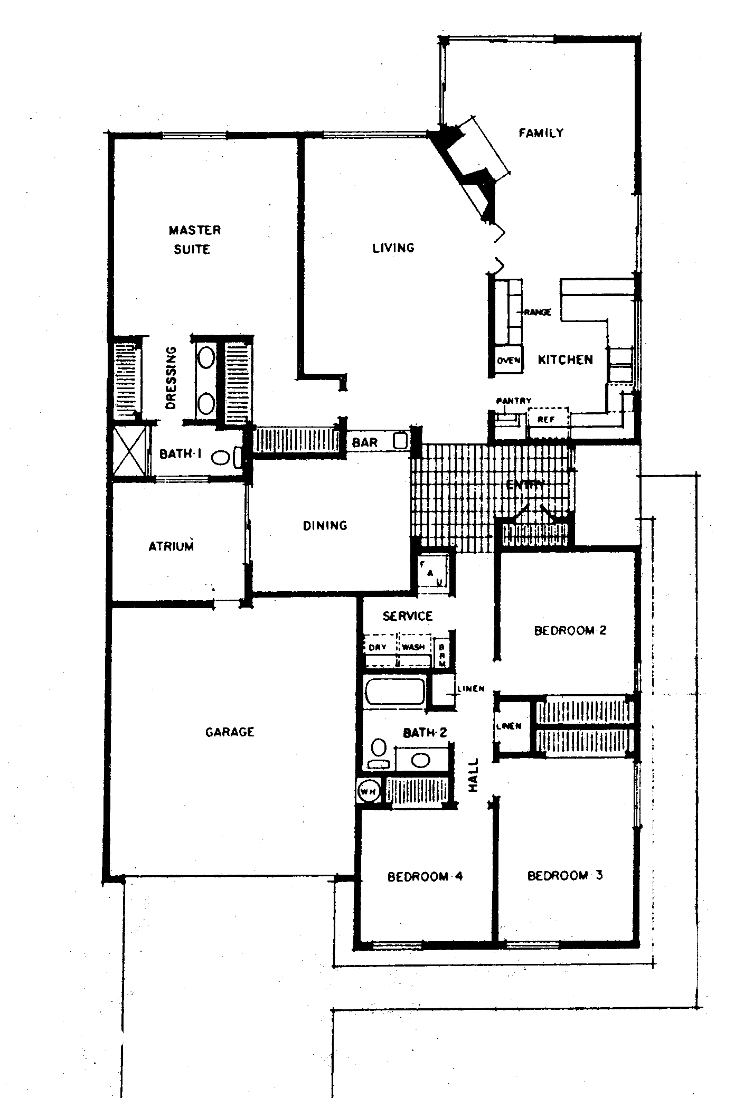 Windward Shores Plan 4 floor plan, Westlake Village: single-story, 4 bedrooms, 2 baths, atrium, family room