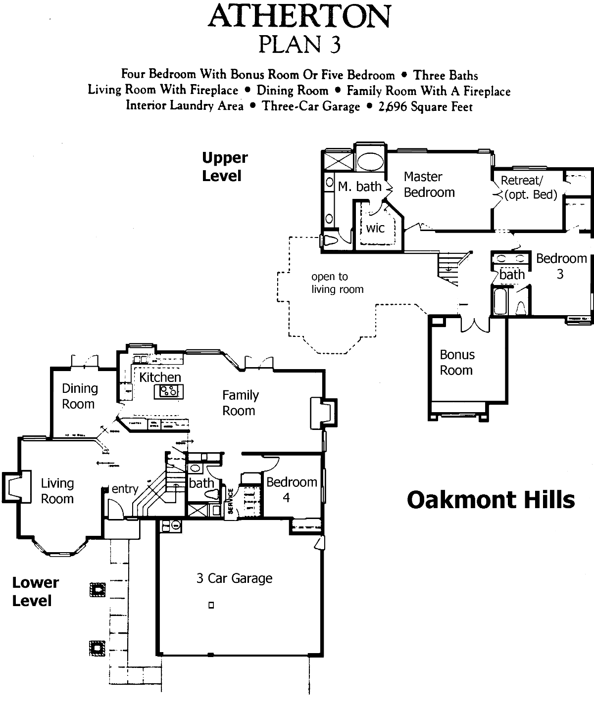 Oakmont Hills Atherton Plan 3 floor plan, Three Springs Westlake Village: two-story, 4 to 5 bedrooms