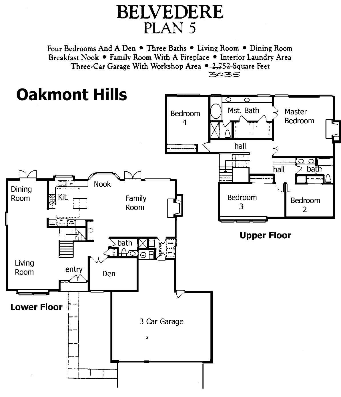 Oakmont Hills Belvedere Plan 5 floor plan, Three Springs Westlake Village: two-story, 4 bedrooms and a den