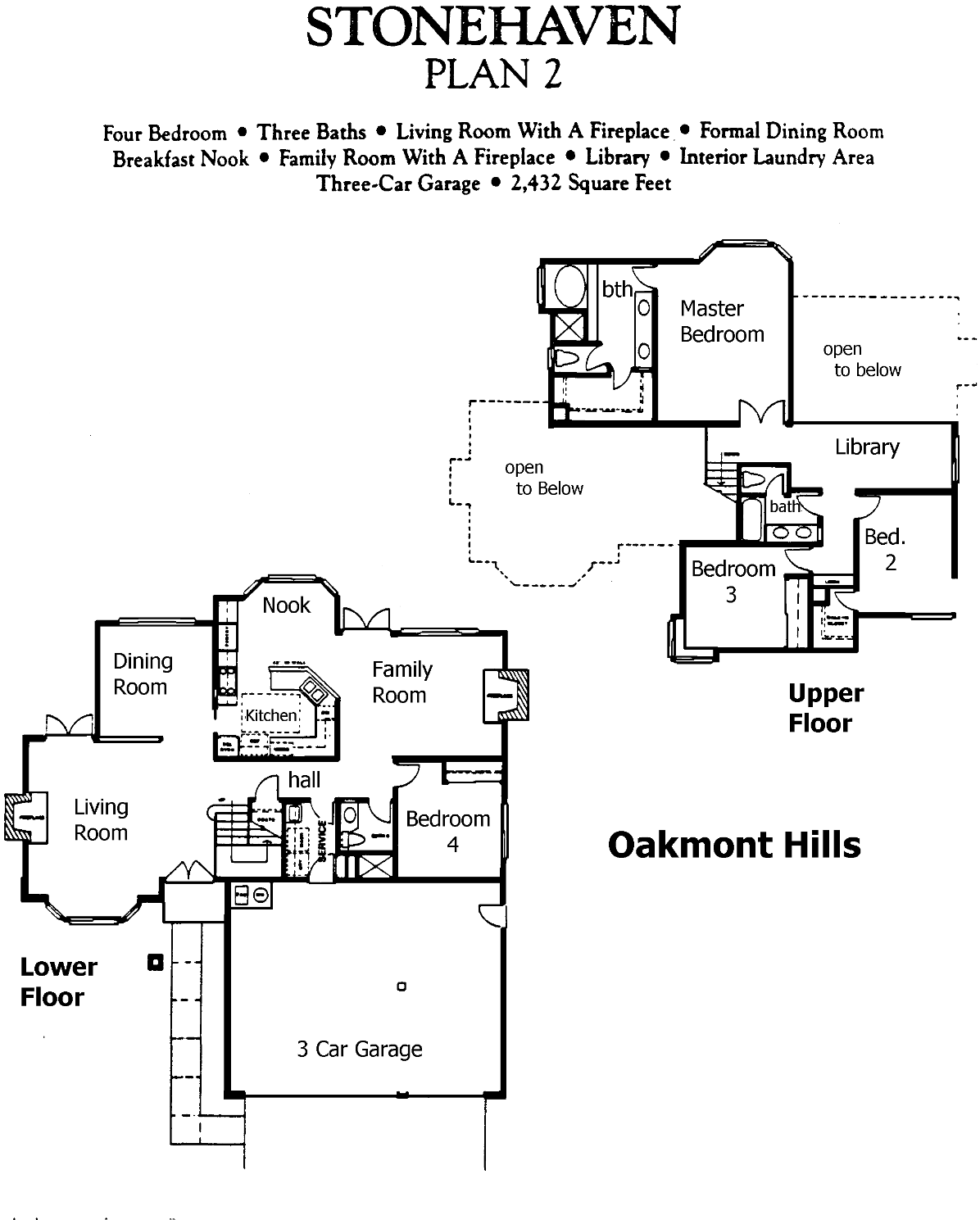 Oakmont Hills Stonehaven Plan 2 floor plan, Three Springs Westlake Village: two-story, 4 bedrooms