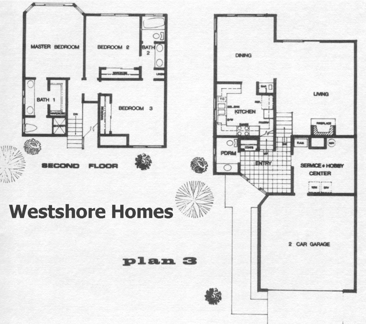 Westshore Homes Plan 3 floor plan, Westlake Village: two story, 3 bedrooms, service and hobby centre