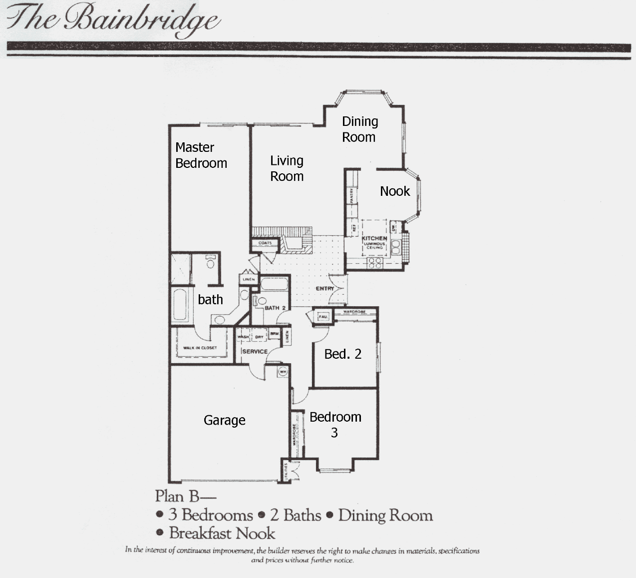 Stoneybrook The Bainbridge Plan B floor plan, Westlake Village: single story, three bedrooms, two baths, dining room and breakfast nook