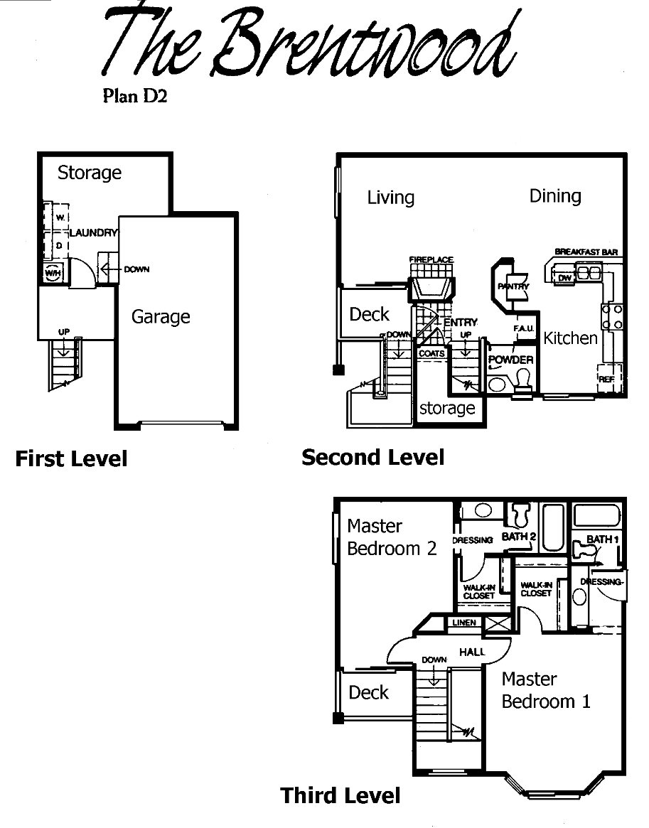Shadow Ridge The Brentwood Plan D2 floor plan, Oak Park: three levels, garage and storage below