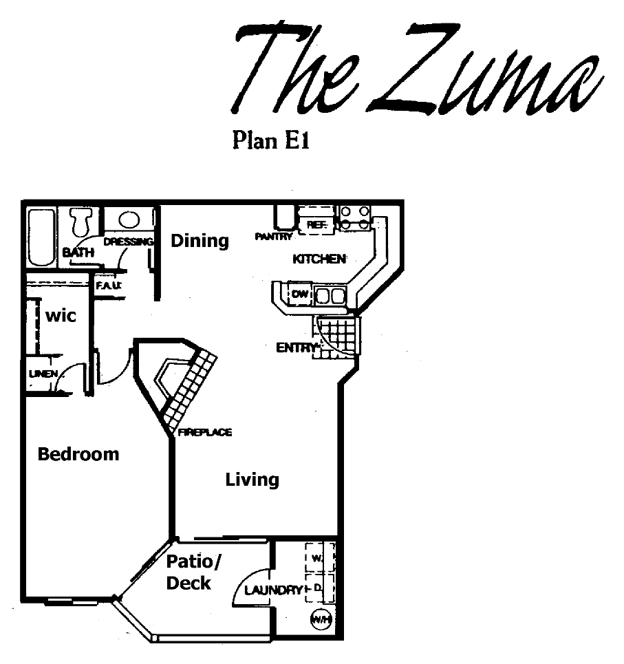 Shadow Ridge The Zuma Plan E1 floor plan, Oak Park: single level, one bedroom, one bath