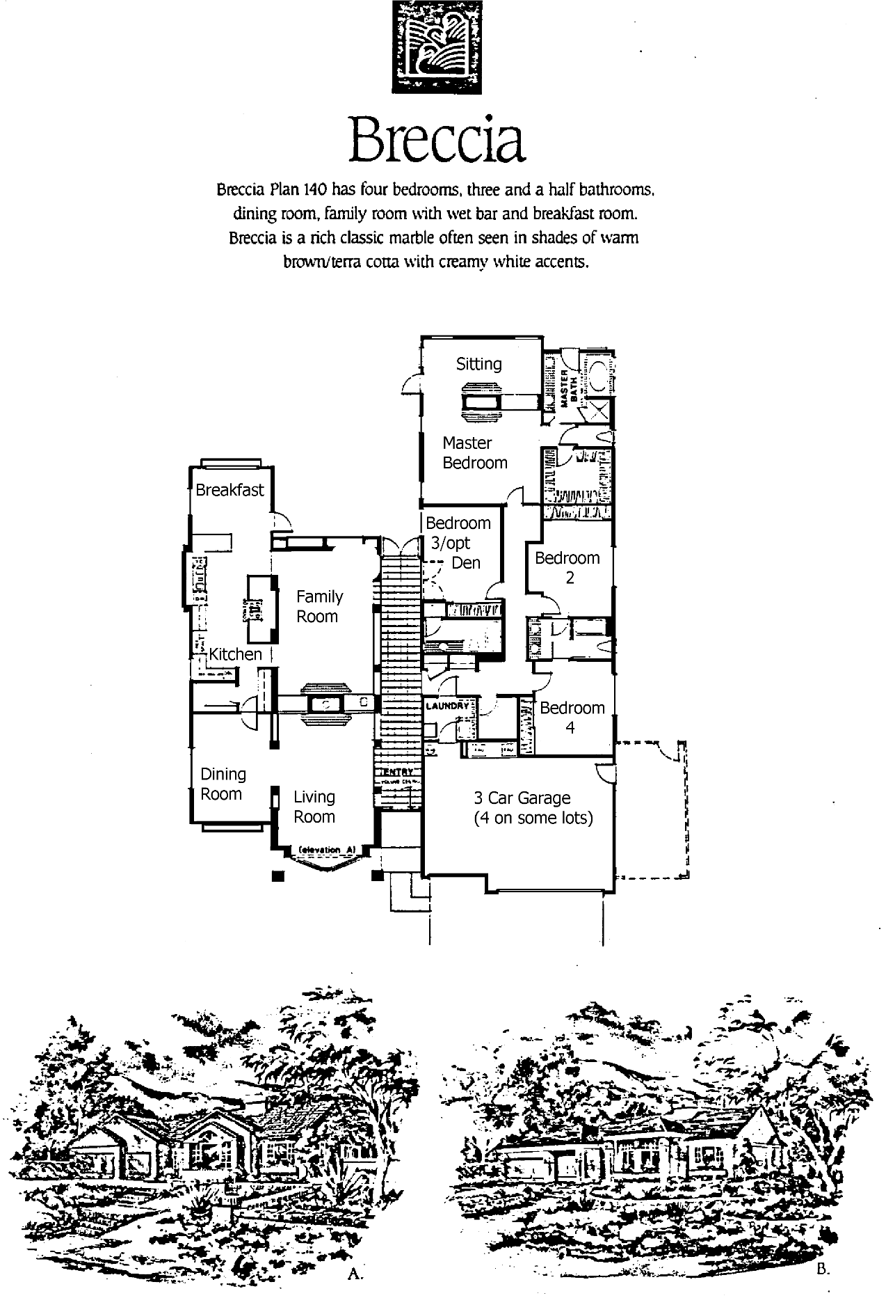 Breccia Plan 140 floor plan, Griffin Three Springs, Westlake Village: single-story, 4 bedrooms, 3.5 baths