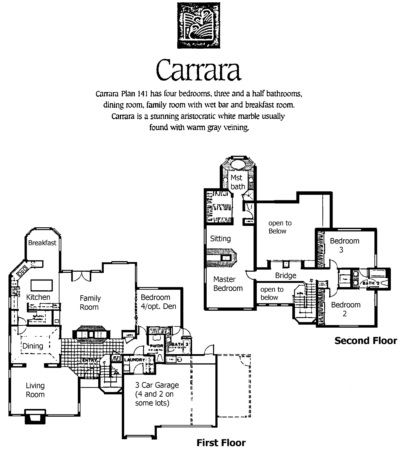 Carrara Plan 141 floor plan, Griffin Three Springs, Westlake Village: two-story, 4 bedrooms, 3.5 baths