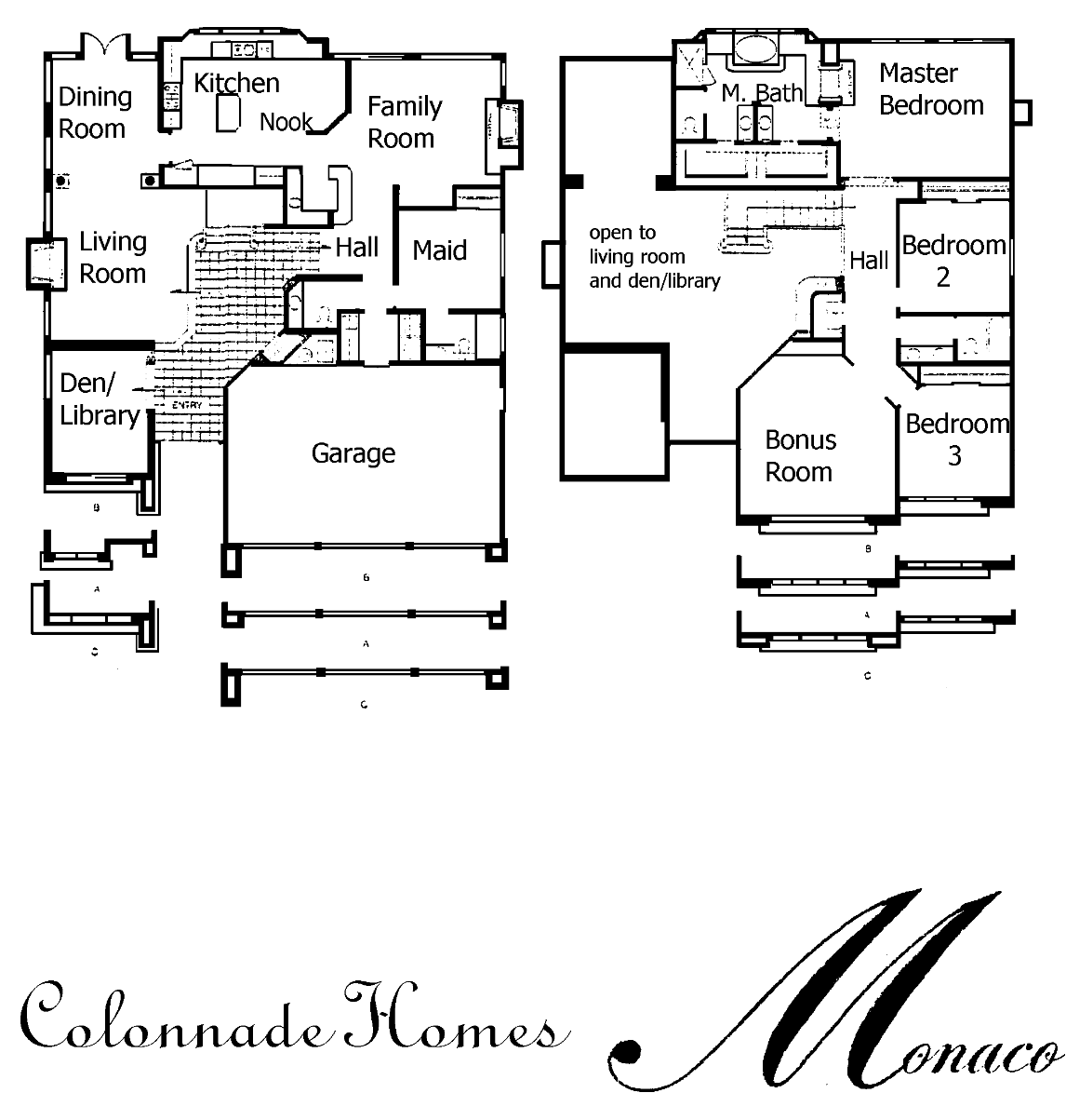 Colonnade Homes Monaco floor plan, Three Springs Westlake Village: two-story, den/library, maid room, bonus room