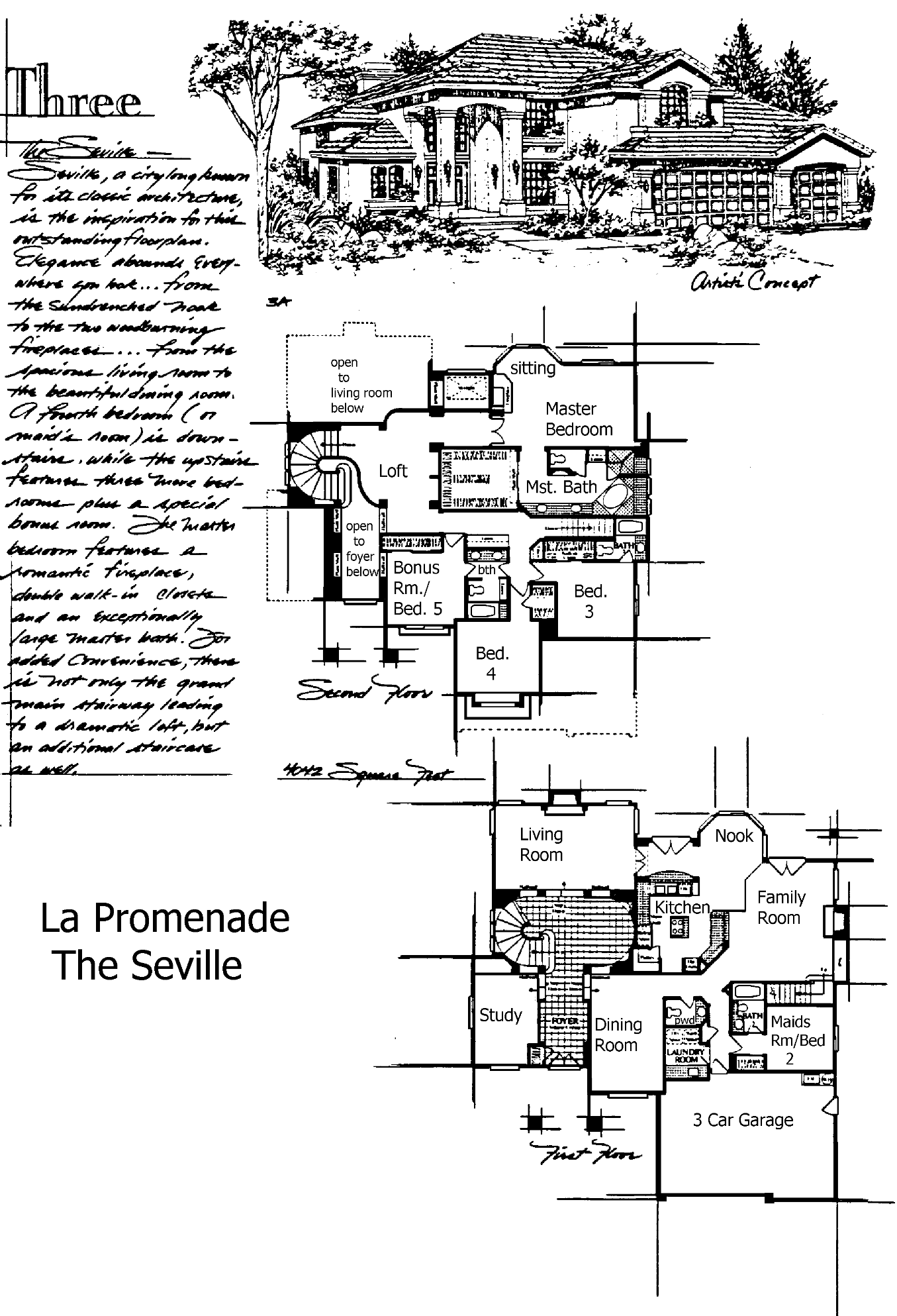La Promenade Seville floor plan, Three Springs Westlake Village: two-story, 5 bedrooms, loft, bonus room