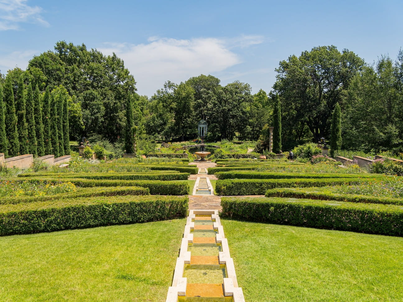 Sunny view of the garden of Philbrook Museum of Art at Tulsa, Oklahoma