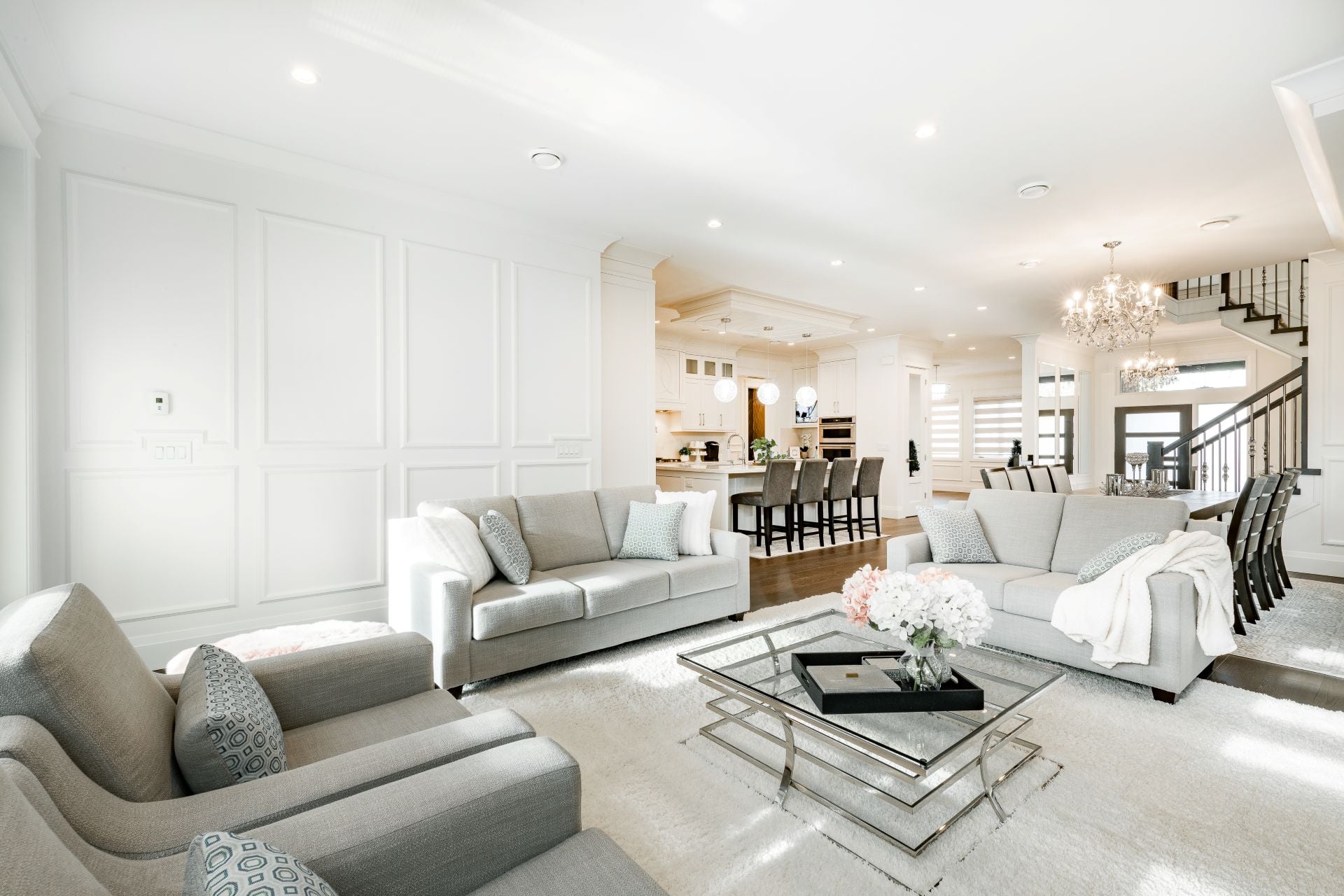 Elegant and clean interior rooms with splashes of color