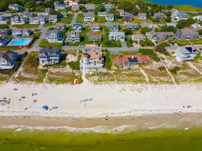 Sea Gull Beach Lighthouse aerial view at Great Island next to Seagull Beach, West Yarmouth, Cape Cod, Massachusetts MA, USA. (1) (1)