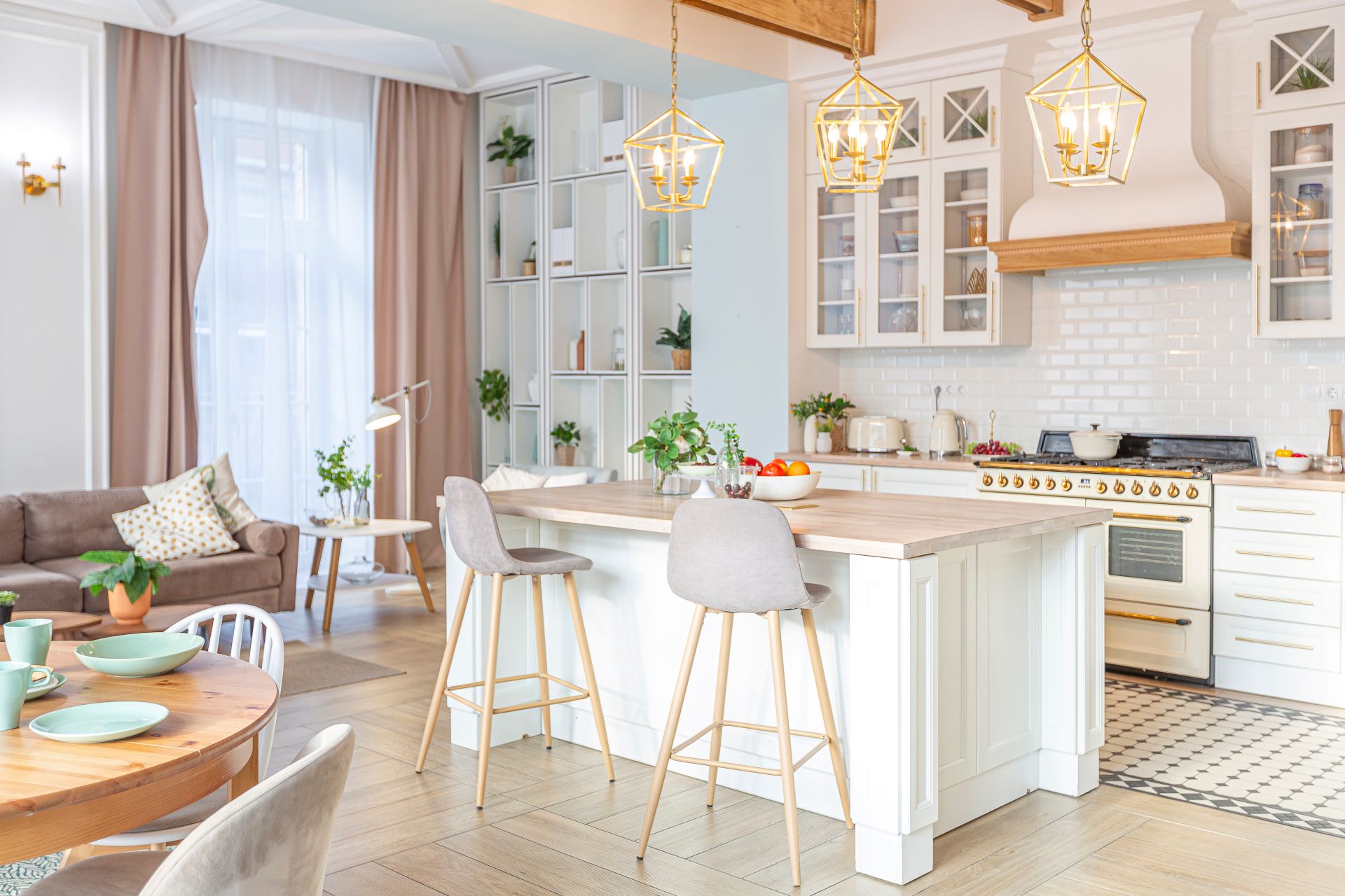 modern expensive luxurious open-plan apartment. Rich Scandinavian-style interior
