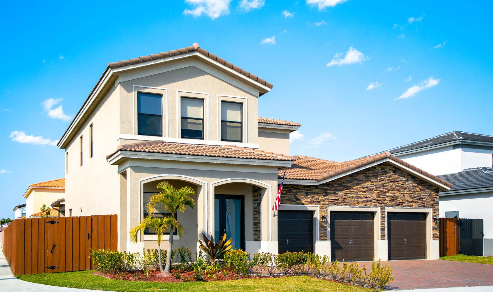 Modern Luxury homes in residential area in Miami Florida.