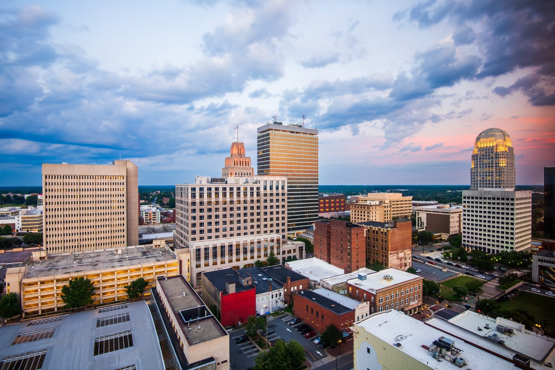Winston-Salem, North Carolina, USA skyline from above.