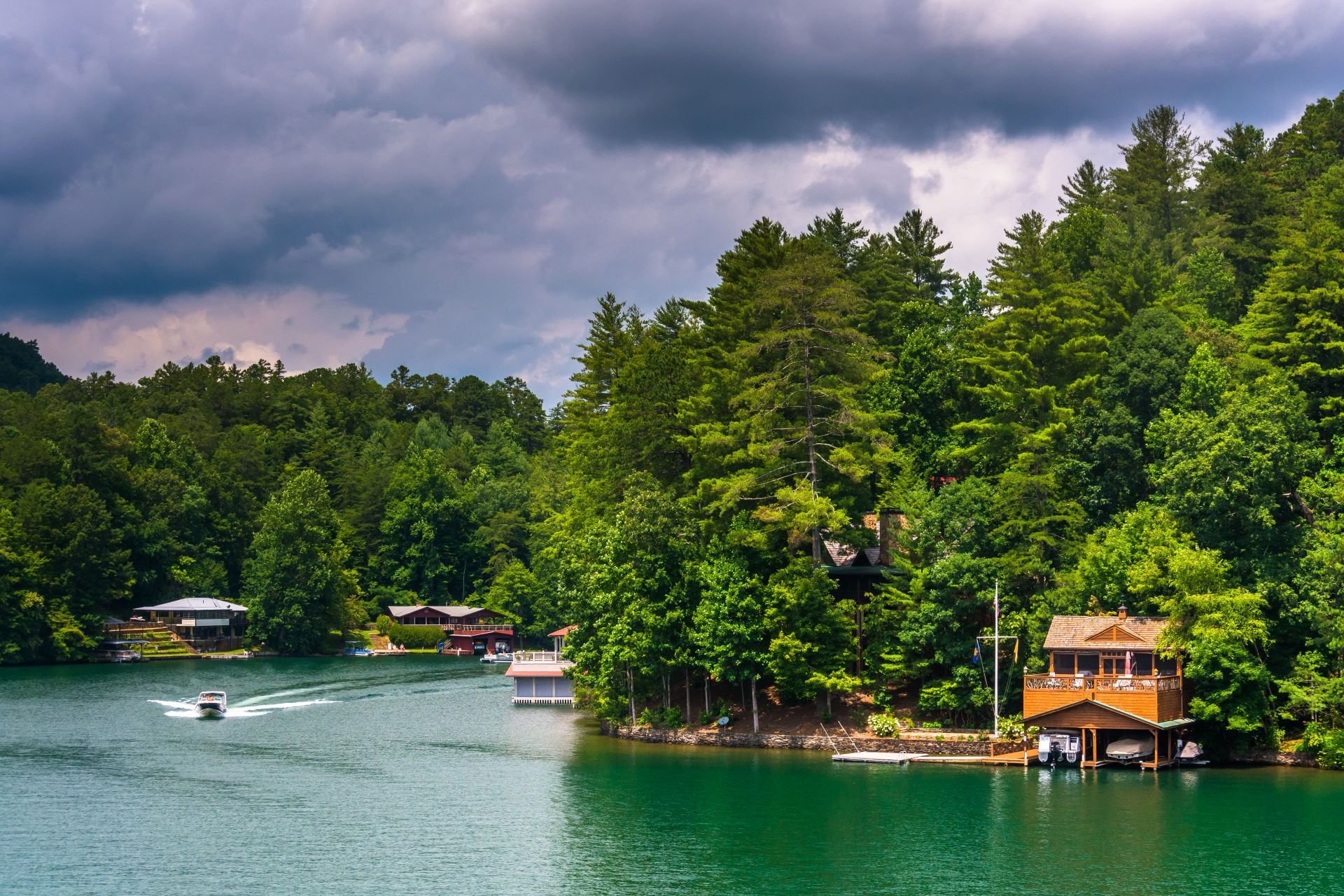 Houses along the shore of Lake Burton, in Georgia.