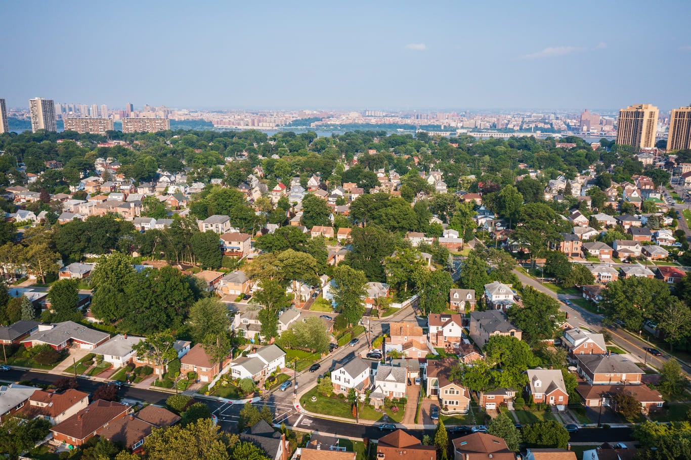 Aerial of Fort Lee New Jersey Showing NYC Skyline