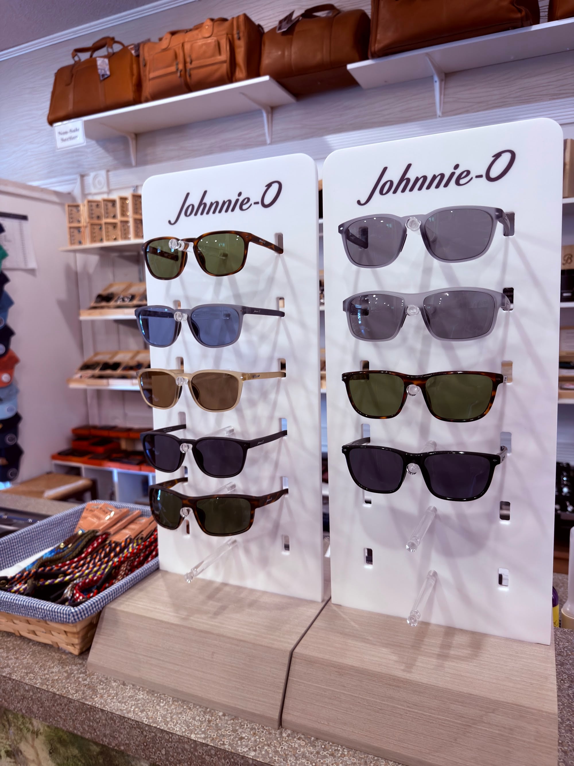 Johnnie-O sunglasses display at Pawleys Island Men's Store