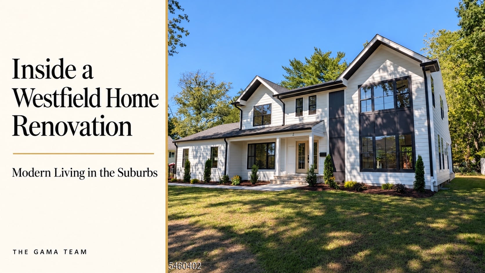 Renovated exterior of 2 Byron Court in Westfield, NJ, with the title Inside a Westfield Home Renovation: Modern Living in the Suburbs.