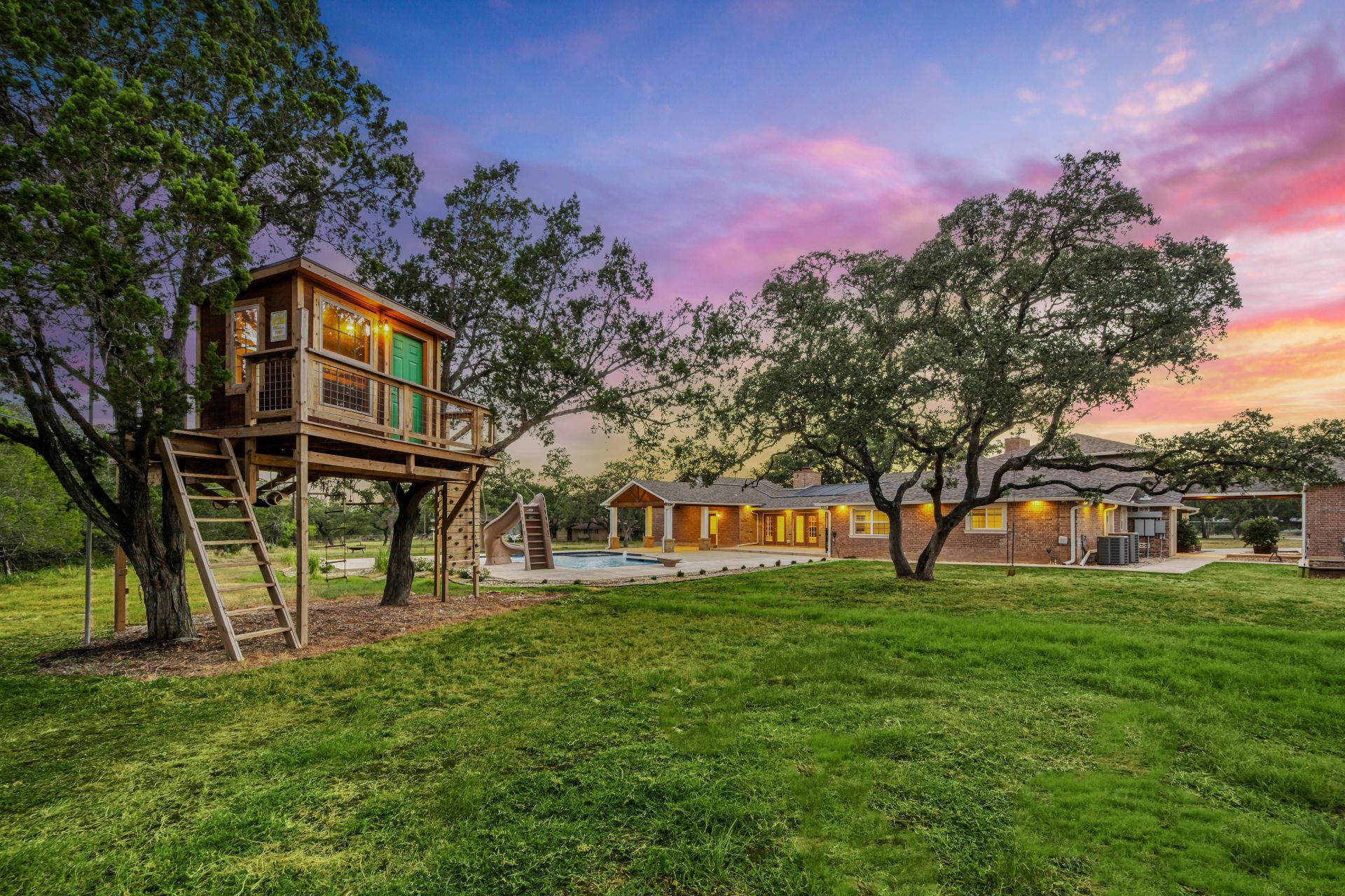 a back yard at sunset