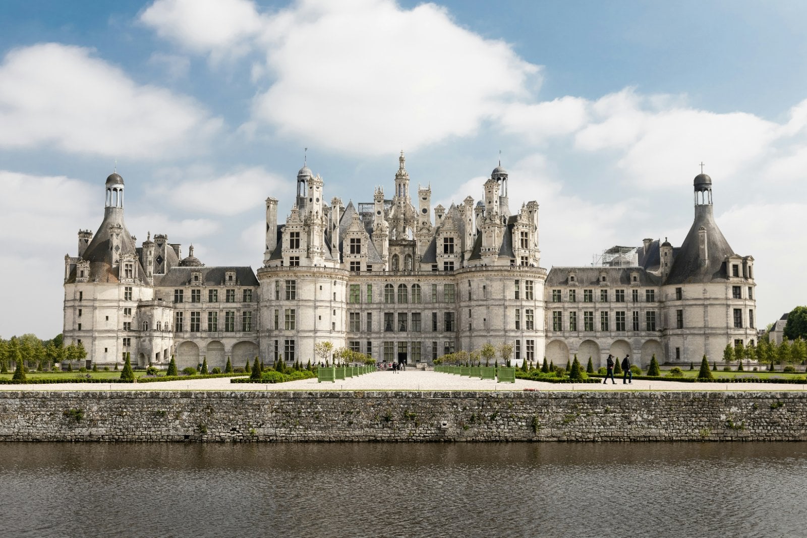 French chateau with slate roofs and towers