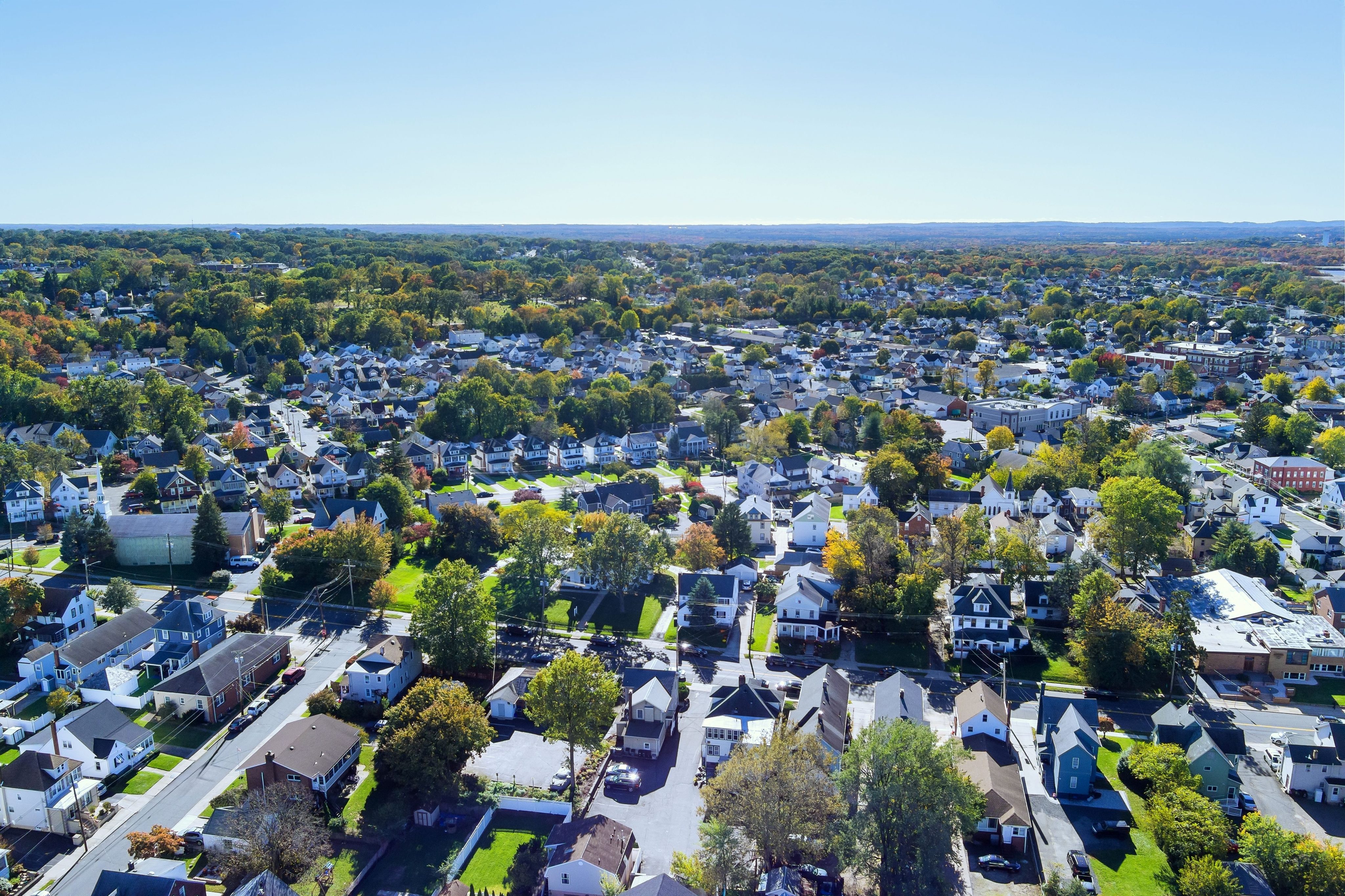 New Jersey residential area with small rural American town in landscape private houses