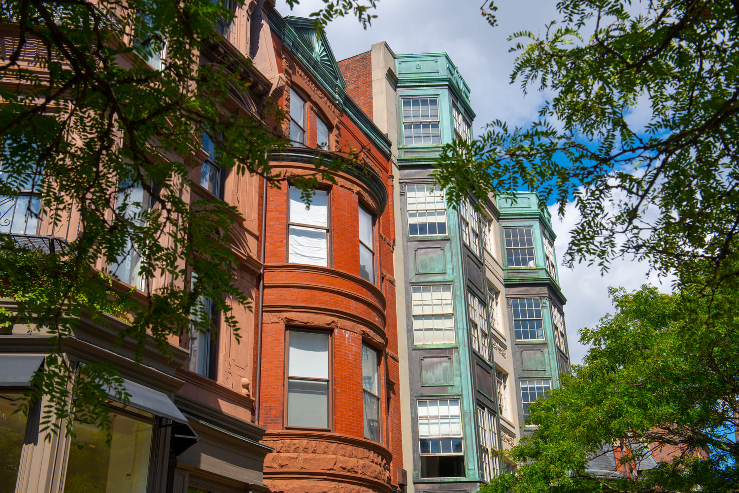 Historic buildings on Newbury Street in Back Bay, Boston, Massachusetts MA, USA.