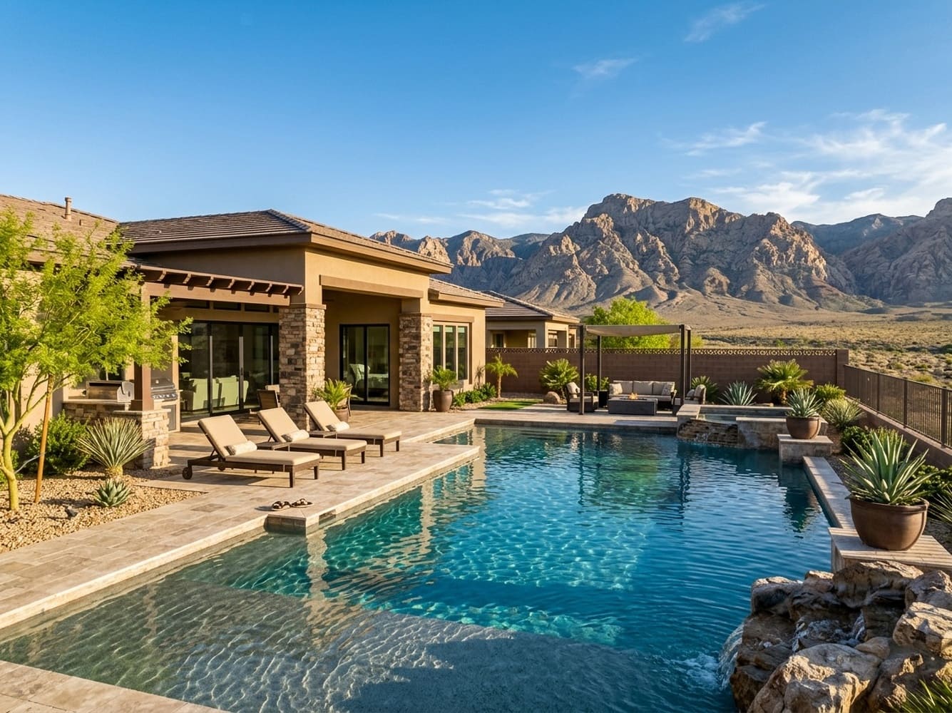 home with a backyard pool in nevada landscape