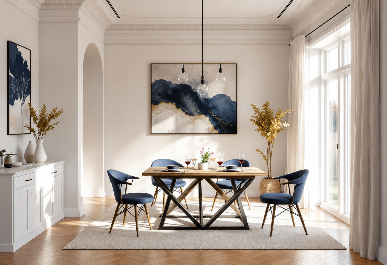 Virtually staged dining area