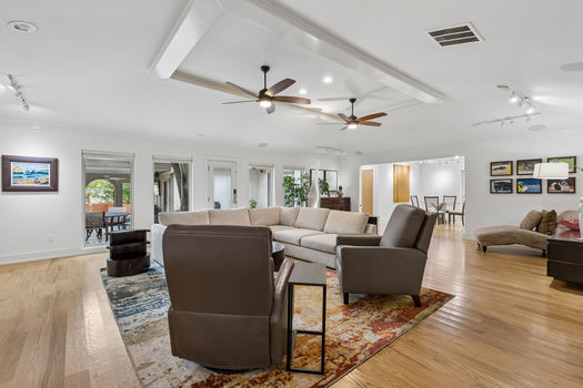 Living room with French doors and natural light | 9020 Glen Springs Dr, Dallas, TX 75243 | Lake Highlands