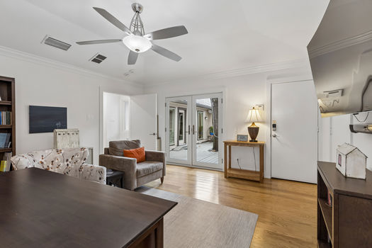 Game room with French doors to the deck | 9020 Glen Springs Dr, Dallas, TX 75243 | Lake Highlands
