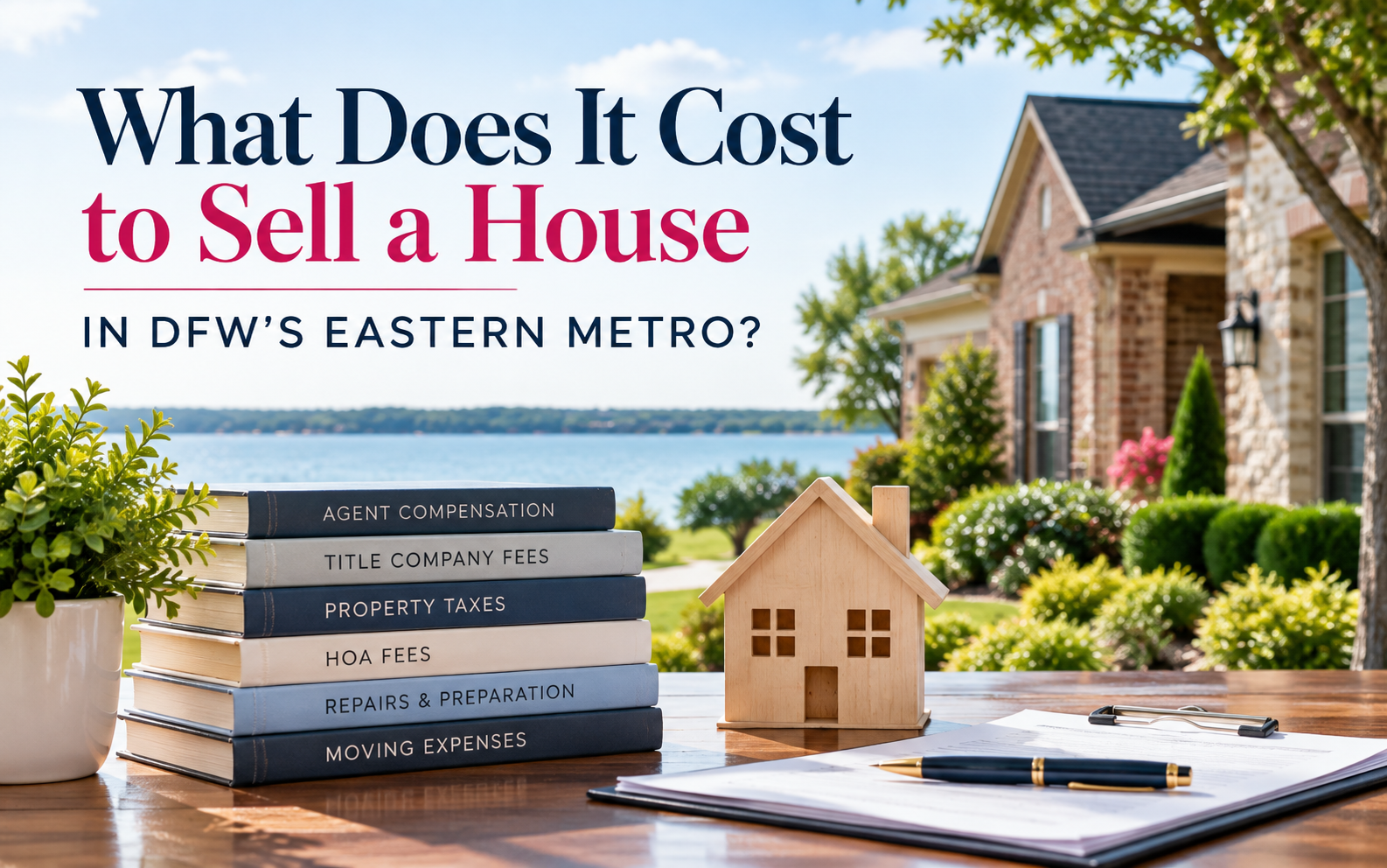 Blog graphic illustrating the cost to sell a house in DFW's Eastern Metro, including agent compensation, title fees, property taxes, HOA fees, repairs, and moving expenses.