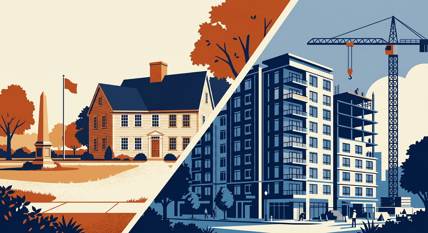 Firefly_Gemini Flash_Split-composition illustration- the left half is a historic Lexington-style colonial 905325