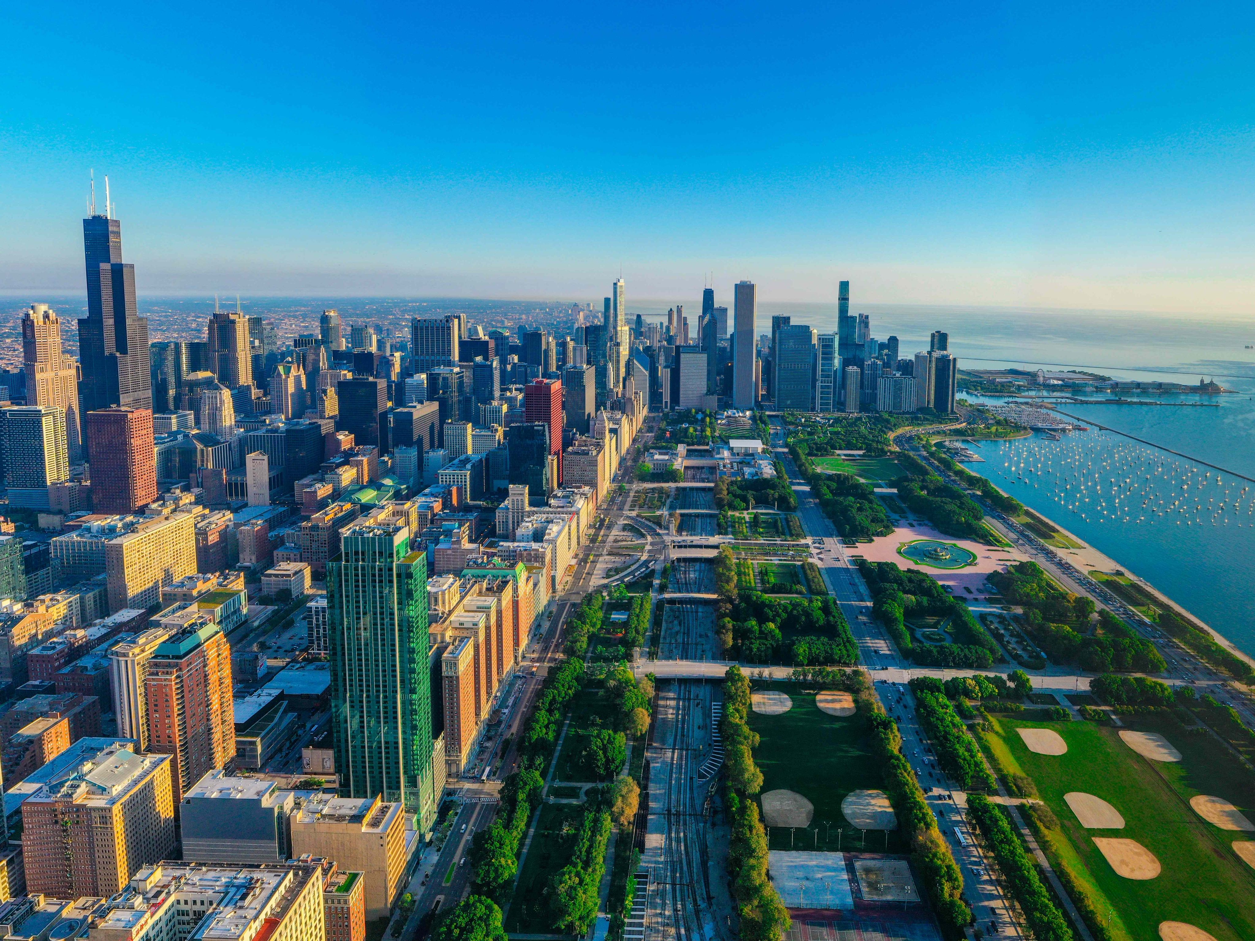 Drone Panorama of Chicago Skyline